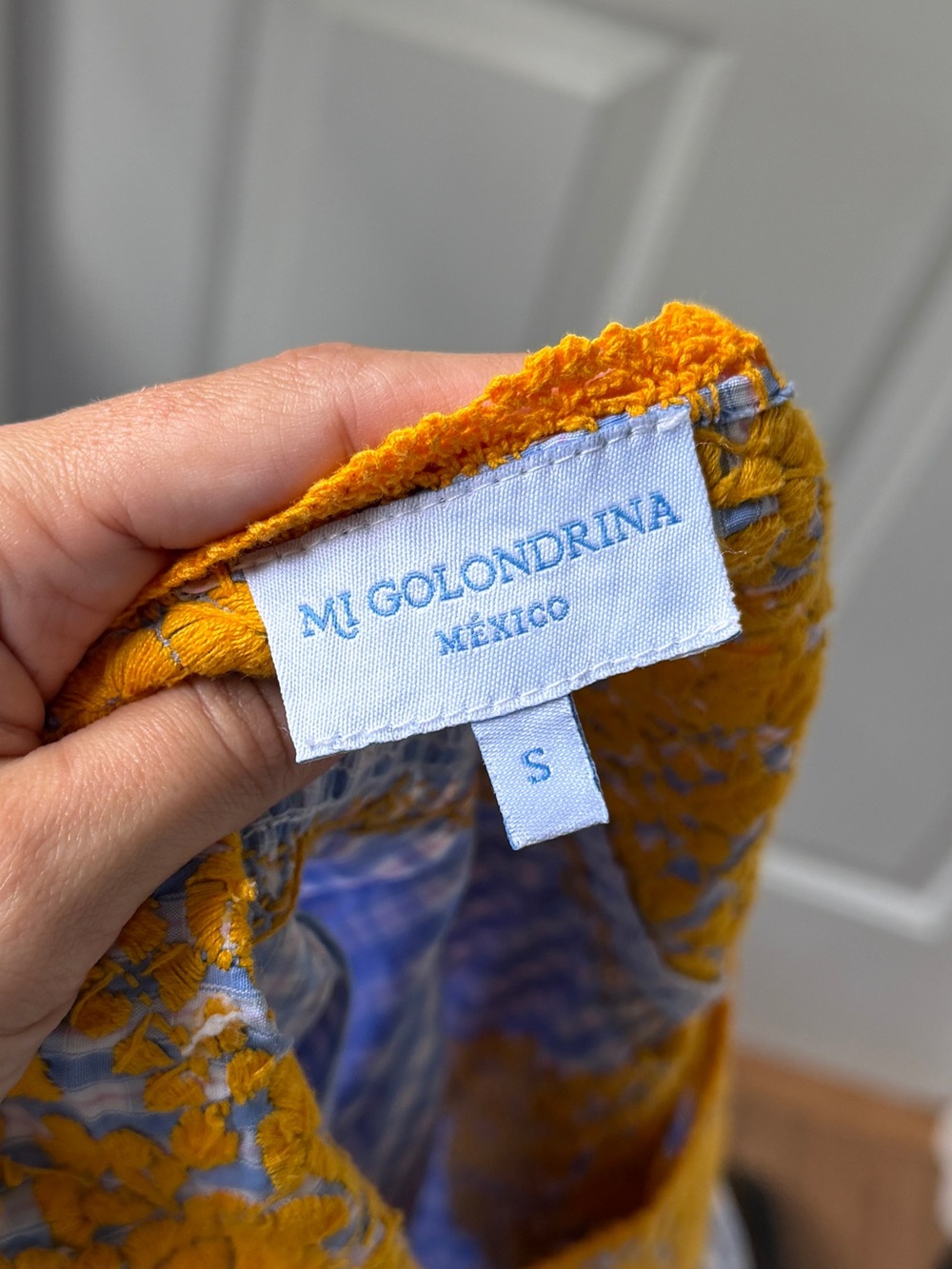 Mi Golondrina Blue and Yellow Embroidered Gingham Flores Maxi Dress - Picture 5 of 5